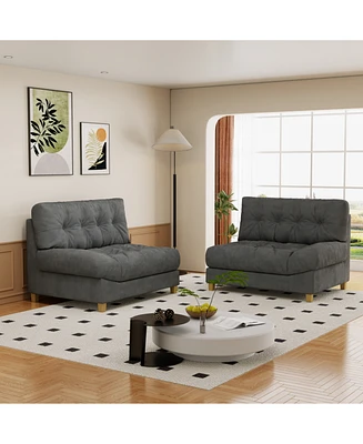 Modern Cloud Compression Sofa, 90.5", Frosted Velvet, Dark Gray