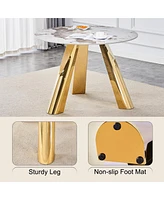 42-inch Round White Pattern Burning Stone Table with Gold Legs