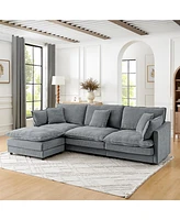 Modern L-Shaped Sectional Sofa with Ottoman (Grey)