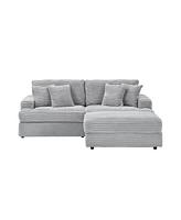82 inches gray corduroy sofa, storage feet +4 throw pillows, create a living room, office fashion new darling!