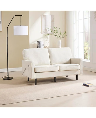 Mid Century Modern Loveseat with Usb, Removable Covers (Beige)
