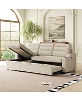 Convertible Sofa Bed with Storage, Recliner, and Cup Holder