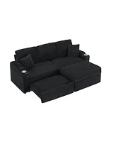 80" Foldable Chaise with Storage and Cup Holders (Corduroy, Black)
