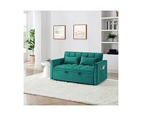 54.33 inch versatile foldable sofa bed in 3 lengths, modern sofa sofa sofa velvet pull-out bed, adjustable back (Green)