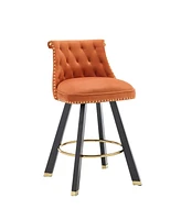 Velvet Bar Chairs with Pull-Out Footrest and Detachable Loop (Set of 2)
