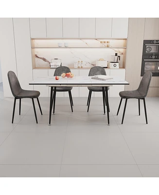 Modern 47"-63" Extendable Dining Table & Chair Set, 4-Piece, White Table, Gray Round Chairs