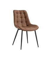 Modern Glass Table and Pu Leather Dining Set with 4 Chairs (Brown Pu Chairs and Glass Table with Black Legs)