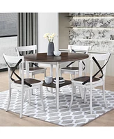 Elegant Round Dining Set with Antique White Base and Rich Walnut Top