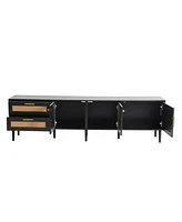 Rattan Tv Stand with 3 Cabinets & Led Light