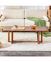 Chinese Style Rectangle Rattan Coffee Table, Walnut Color