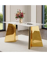 Pandora Sintered Stone Dining Table (63"x31.5x30") with Golden Butterfly Legs