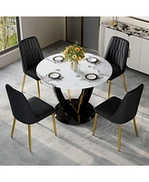 V-Leg Dining Table with Tempered Glass Top and 4 Pu Chairs