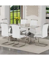Pandora Patterned Sintered Stone Table and 6 Pu Chairs