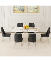 Pandora Sintered Stone Dining Set: 6 Black Chairs, Modern Table