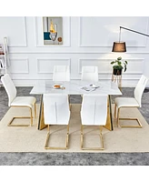 Luxurious 63" Sintered Stone Table with Golden Butterfly Legs & 6 Pu Chairs