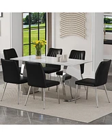 Sintered Stone Dining Set: 6 Shell Chairs with 63" Snow Mountain Table