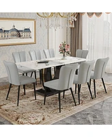 Pandora Dining Set: 71" Tempered Glass Table & 8 Striped Gray Chairs