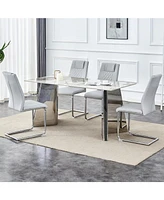 Luxurious Pandora Sintered Stone Table & Light Gray Pu Chairs
