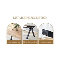 Wood-Textured Mdf Dining Table and Brown Suede Chairs Set