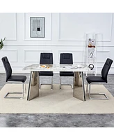 Luxurious Pandora Sintered Stone Table with Butterfly Legs & Black Pu Chairs