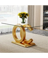 Modern Glass Dining Table for 6-8, Rectangular, Gold Base