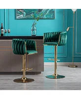 Set Of 2 Bar Stools, With Chrome Footrest And Base Swivel Height Adjustable Mechanical Lifting