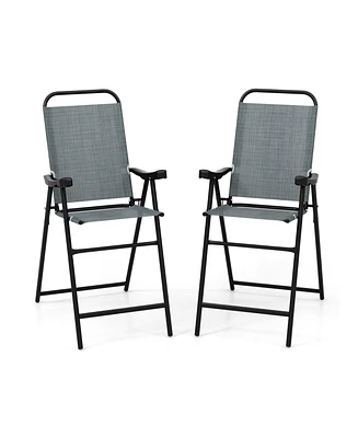 Patio Folding Bar Stool Set of 2 with Metal Frame and Footrest