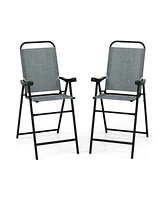 Patio Folding Bar Stool Set of 2 with Metal Frame and Footrest