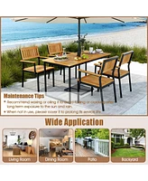 Patio Outdoor Dining Chair Set of 2 with Metal and Acacia Wood Frame