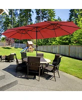 15 Feet Twin Patio Umbrella with 48 Solar Led Lights