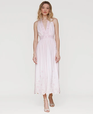 Avec Les Filles Women's Embroidered Cotton Midi Dress