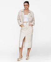 Avec Les Filles Women's Raw Hem Denim Midi Skirt