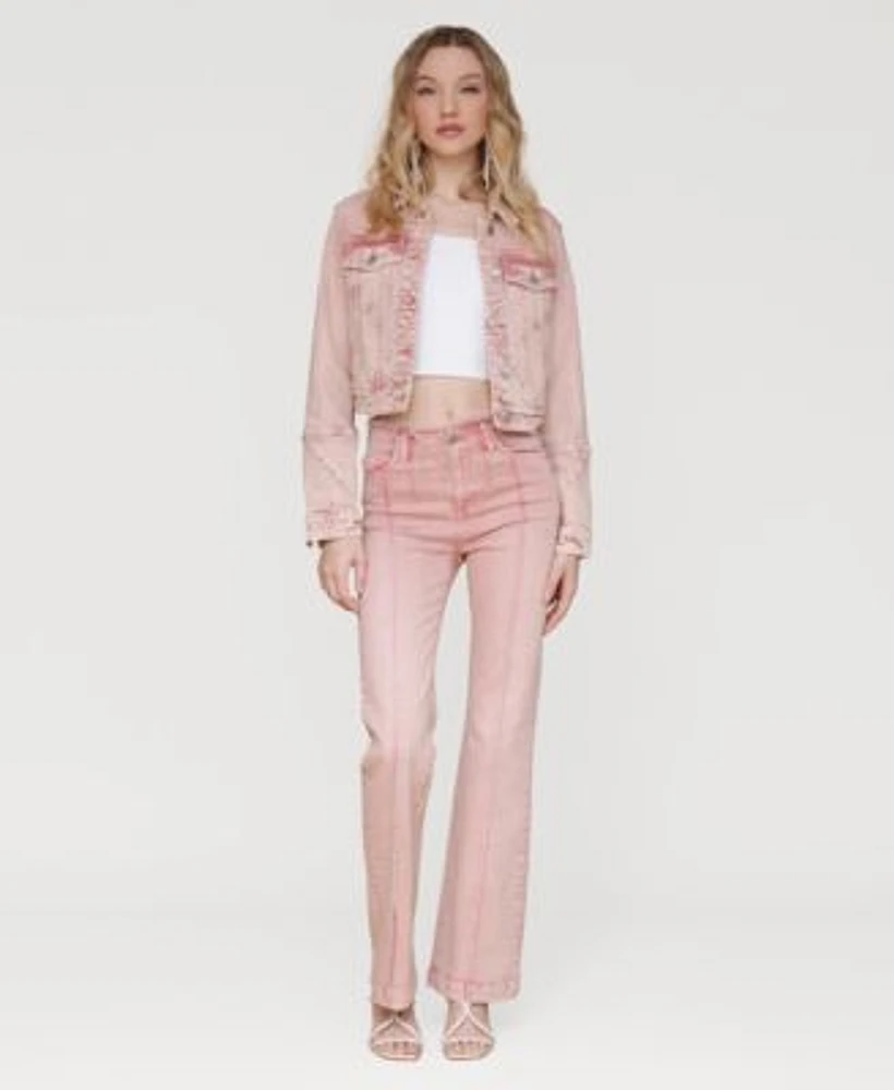 Avec Les Filles Womens Trucker Jacket Pintucked Flared Jeans