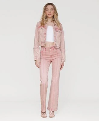 Avec Les Filles Womens Trucker Jacket Pintucked Flared Jeans