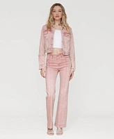 Avec Les Filles Womens Trucker Jacket Pintucked Flared Jeans