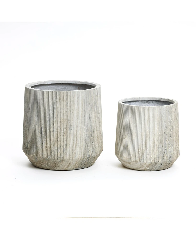 LuxenHome 2-Piece Marble Gray Ribbed Texture MgO Planter Set, Indoor and Outdoor