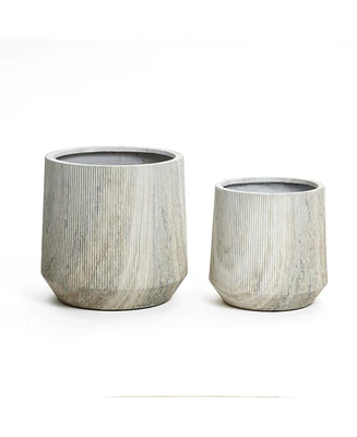 LuxenHome 2-Piece Marble Gray Ribbed Texture MgO Planter Set, Indoor and Outdoor
