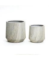 LuxenHome 2-Piece Marble Gray Ribbed Texture MgO Planter Set, Indoor and Outdoor