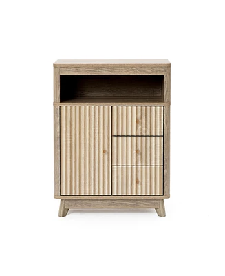 LuxenHome Natural Finish Wave-Patterned Manufactured Wood 3-Drawer 1-Door Bathroom Cabinet