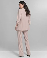 Calvin Klein Womens Novelty 3 4 Sleeve One Button Jacket Printed Mesh Mock Neck Top Novelty High Rise Wide Leg Pants
