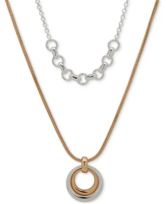 Anne Klein Two-Tone Interlocking Ring Layered Pendant Necklace, 16" + 3" extender