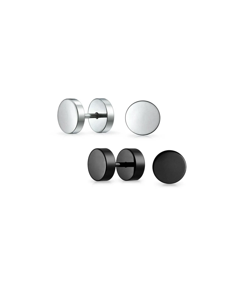 Bling Jewelry Set of 2 Black Bar Bell Round Illusion Faux Ear Plug Earrings Surgical Steel 16G