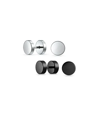 Bling Jewelry Set of 2 Black Bar Bell Round Illusion Faux Ear Plug Earrings Surgical Steel 16G