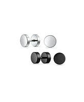Bling Jewelry Set of 2 Black Bar Bell Round Illusion Faux Ear Plug Earrings Surgical Steel 16G