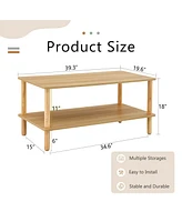 Modern 2-Tier Living Room Coffee Table with Open Shelf and Durable Legs