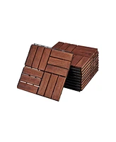 Acacia Wood Deck Tiles, Checker, 30 Pcs 12"x12" Outdoor Flooring
