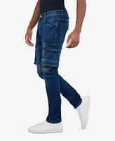 Raw X Men's Slim Fit Moto Rip Repair Cargo Jeans