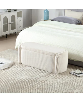 Storage Ottoman, Bedroom End Bench, Upholstered Fabric Storage Ottoman with Safety Hinge, Entryway Padded Footstool, Ottoman Bench for Living Room & B