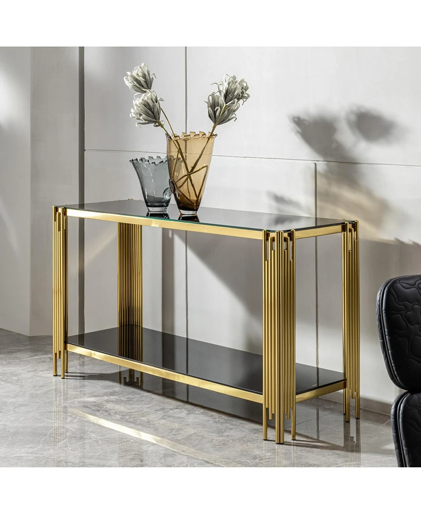 Modern glass top mirror gold stainless steel console table for living room