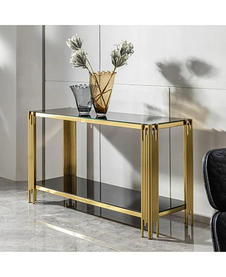 Modern glass top mirror gold stainless steel console table for living room